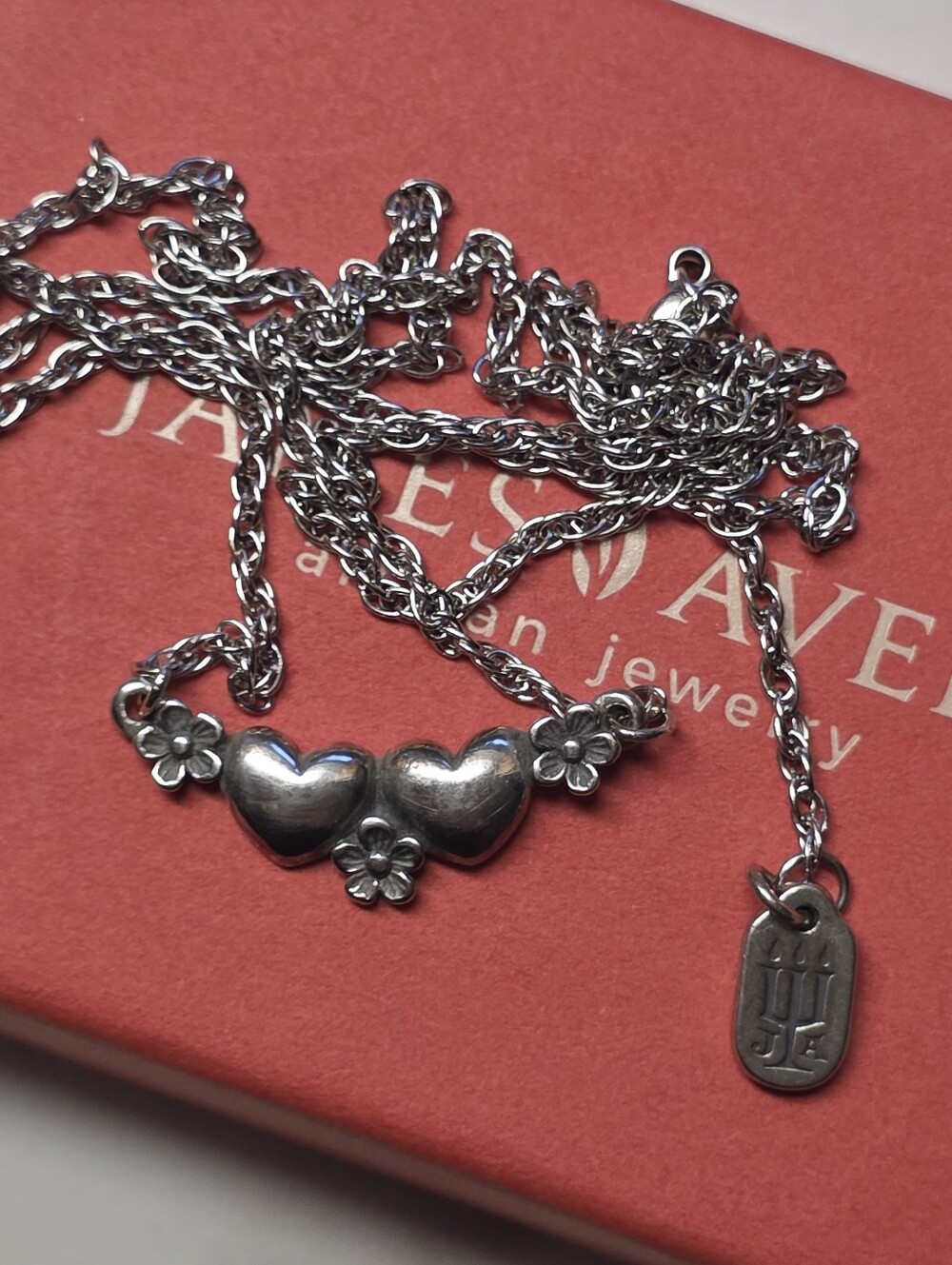 James Avery Sterling Double Heart & Flower Pendant Necklace